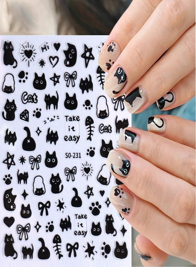 BSBTBZ Cat Nail Stickers - 8 Sheets Cute 3D Self Adhesive Gold Silver Black White Cat Design Decals for Kids, Girls, Women DIY Nail Decoration - Image 3